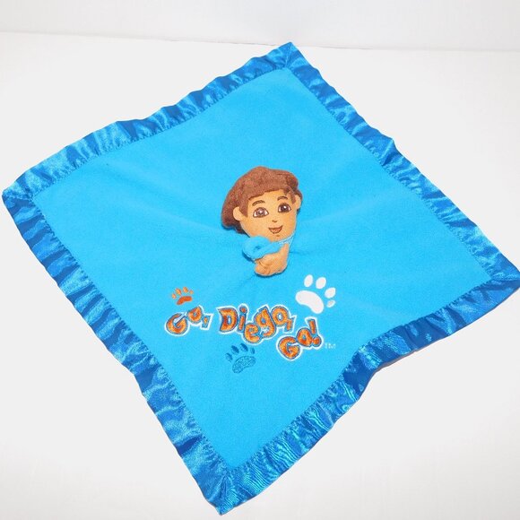 Go Diego Go Dora the Explorer Blue Plush Security Blanket Baby lovey Satin Trim - Picture 1 of 7